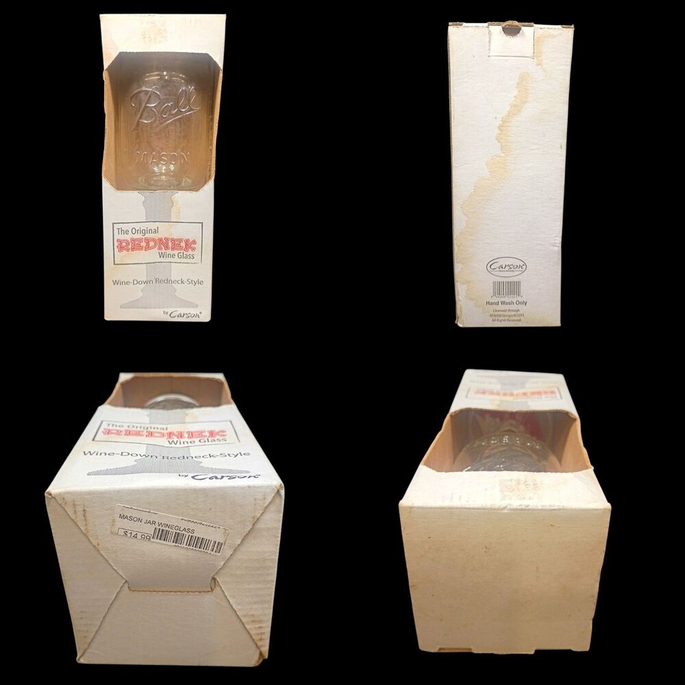 Vintage New In Box Ball Mason Jar Stem Stemmed Glass w/Lid Redneck Wine Glass